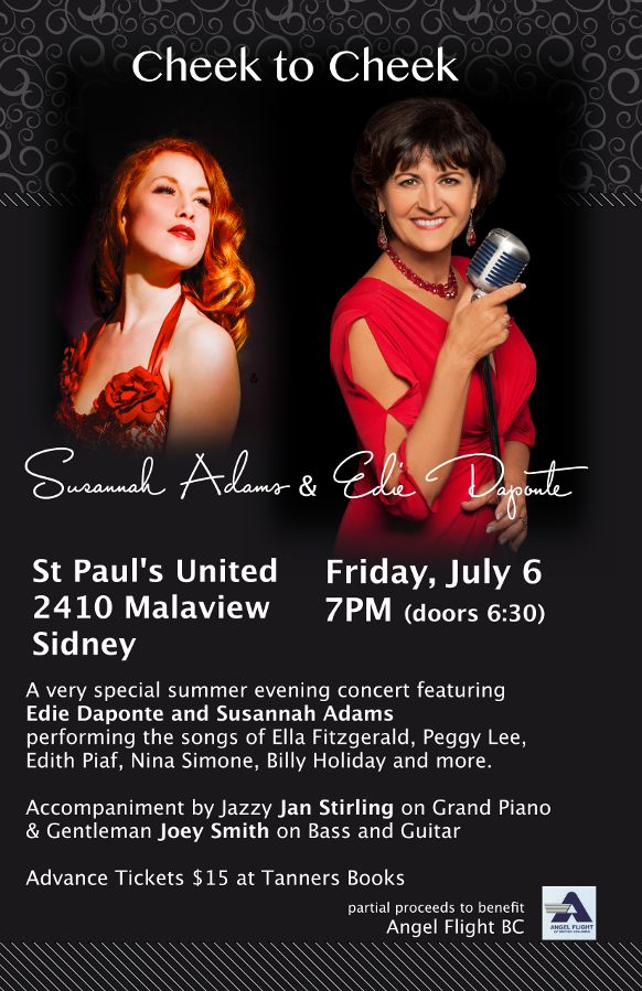 Cheek To Cheek to Benefit Angel Flight BC: Edie DaPonte, Susannah Adams, Jan Stirling, Joey Smith @ St Paul's United Church Jul 6 2018 - May 7th @ St Paul's United Church