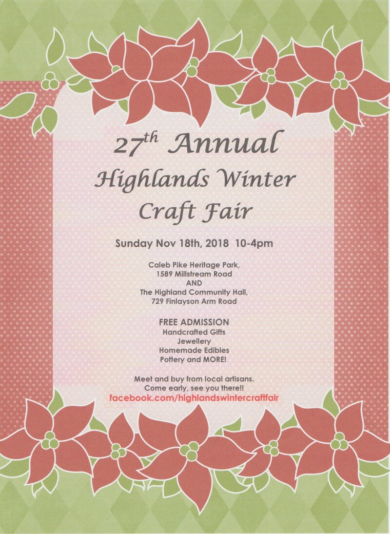 Highlands Winter Craft Fair @ Caleb Pike House Nov 18 2018 - May 9th @ Caleb Pike House