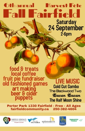 Fall FAIRfield Harvest Fete 2016: Cold Cut Combo, The Blackwood Two, Bučan Bučan, The Half Moon Shine @ Fairfield Gonzales Community Association Sep 24 2016 - May 8th @ Fairfield Gonzales Community Association
