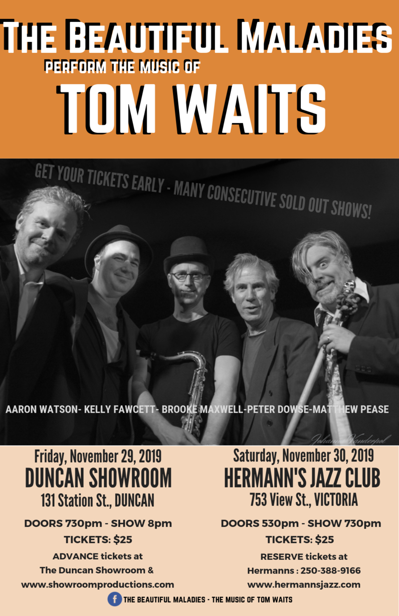 The Music of Tom Waits: The Beautiful Maladies @ Hermann's Jazz Club Nov 30 2019 - May 8th @ Hermann's Jazz Club