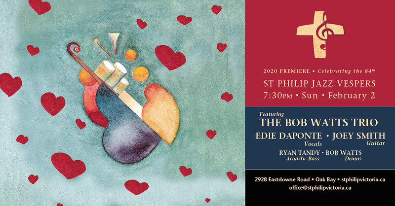 Jazz Vespers: Edie DaPonte, Joey Smith, Bob Watts , Ryan Tandy @ St Phillip Anglican Church Feb 2 2020 - Jun 6th @ St Phillip Anglican Church