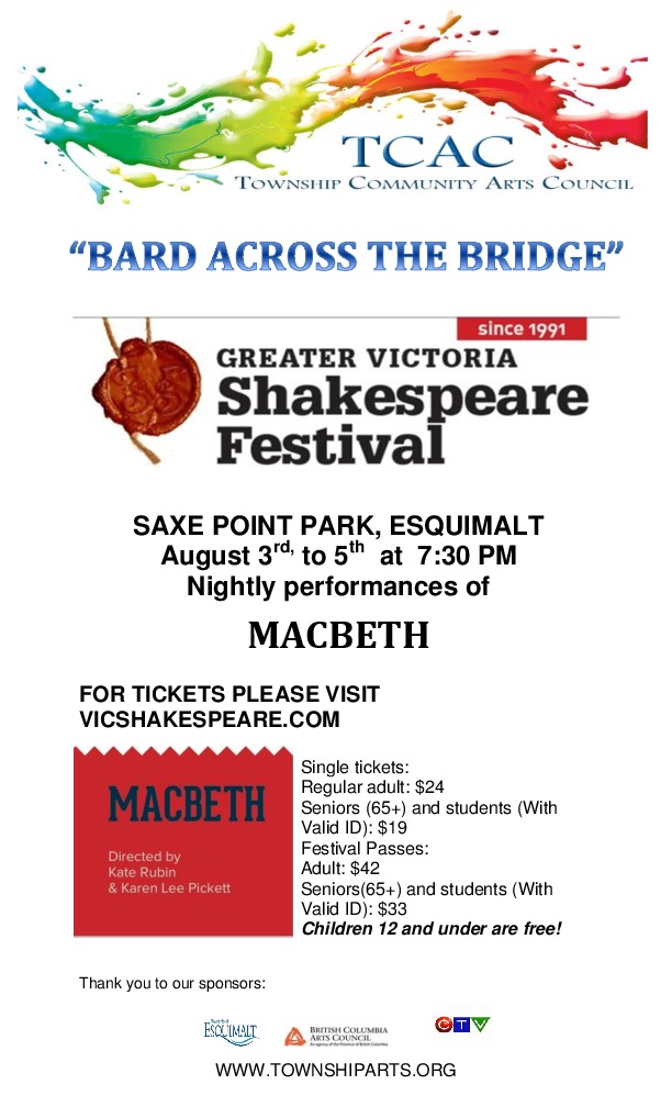 Bard across the bridge presents Macbeth: Greater Victoria Shakespeare Festival @ Saxe Point Park - Aug 03, 2017