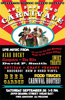 Art Fare and Carnivale: ACAB Rocky, Cleopatra + The Nile, David P. Smith, DJ Fiji Mermaid, The Great Giffoni Magic Show @ Vancouver Island School of Art Sep 26 2015 - May 5th @ Vancouver Island School of Art