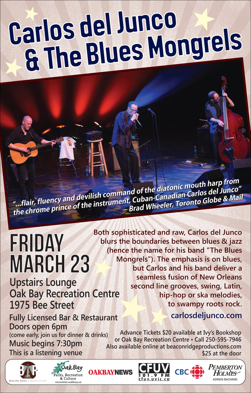 Award Winning Blues: Carlos Del Junco & The Blues Mongrels @ Sports View Lounge Mar 23 2018 - May 8th @ Sports View Lounge