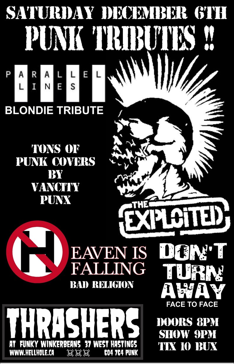 PUNK TRIBUTES~~: Parallel Lines, NO FUCKING NAME  (EXPLOITED), Heaven is Falling (BAD RELIGION), DONT TURN AWAY [FACE TO FACE] @ Funky Winker Beans Dec 6 2014 - May 6th @ Funky Winker Beans