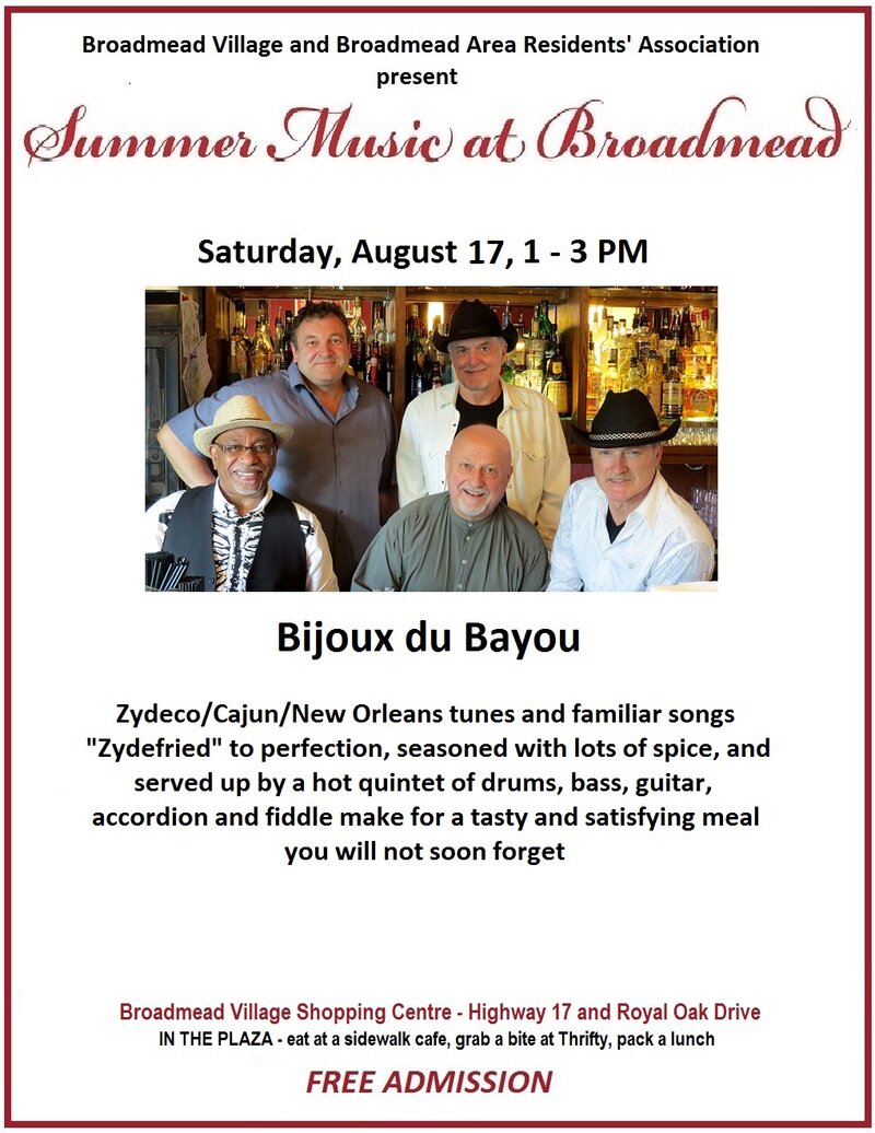Summer Music at Broadmead: Bijoux du Bayou @ Broadmead Village Shopping Centre Aug 17 2019 - May 1st @ Broadmead Village Shopping Centre