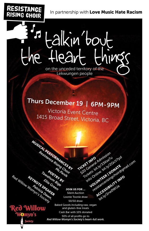 Resistance Rising Choir Concert and Fundraiser: Resistance Rising Choir, Ms Panik, Tawahum Bige, Ellie Green, Patricia Dawn  @ Victoria Event Centre Dec 19 2019 - May 7th @ Victoria Event Centre