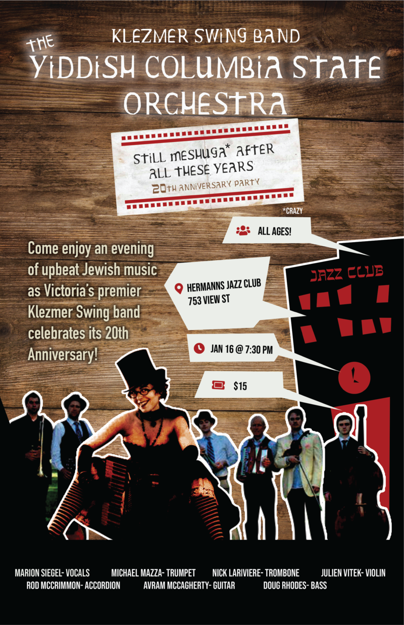 The Yiddish Columbia State Orchestra 20th Anniversary Party - May 13th @ Hermann's Jazz Club