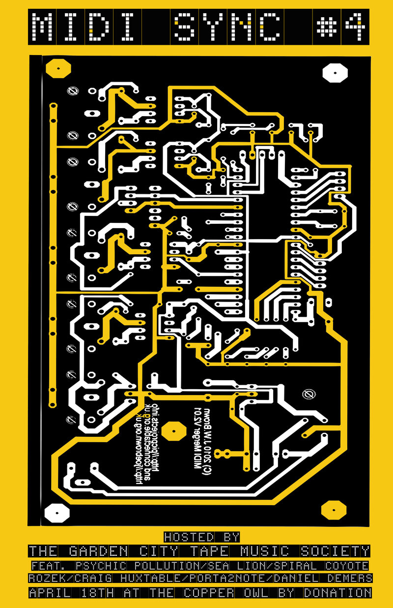 MIDI SYNC #4: Psychic Pollution, Landscape Body Machine, Sealion, Sprial Coyote, Porta2Note, Rozek, Overseas Territory @ Copper Owl Apr 18 2017 - May 20th @ Copper Owl