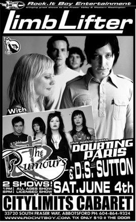 2 shows with Limblifter in Abbotsford: Limblifter, The Rumours, DoubtingParis, DS Sutton @ City Limits Cabaret - Jun 04, 2005