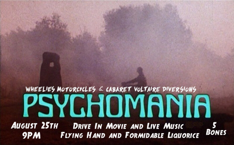 Psychomania: Flying Hand, Formidable Liquorice @ Wheelies Motorcyles Aug 25 2016 - May 7th @ Wheelies Motorcyles