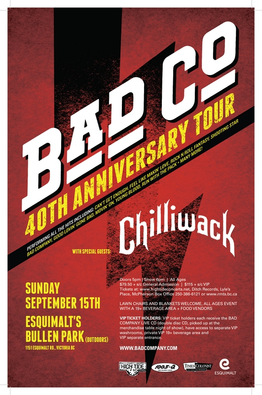 100.3 The Q, Esquimalt and High Tide Entertainment present: Bad Company, Chilliwack @ Esquimalt's Bullen Park Sep 15 2013 - May 8th @ Esquimalt's Bullen Park
