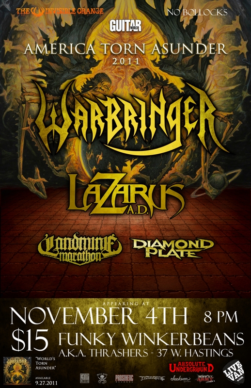 Warbringer, Lazarus A.D., Landmine Marathon, Diamond Plate @ Funky Winker Beans Nov 4 2011 - May 7th @ Funky Winker Beans