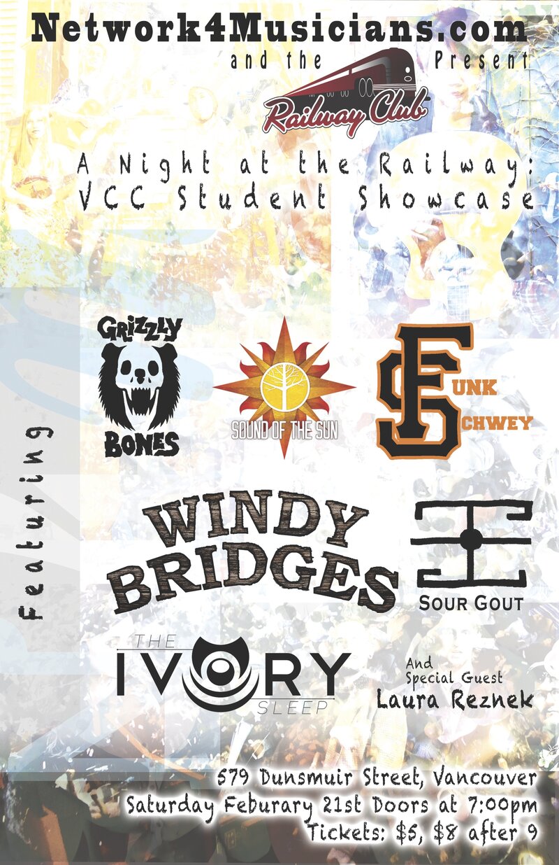 Grizzly Bones, SOUND OF THE SUN, Funk Schwey, The Ivory Sleep, Sour Gout, Laura Reznek, Windy Bridges @ Railway Club - Feb 21, 2015