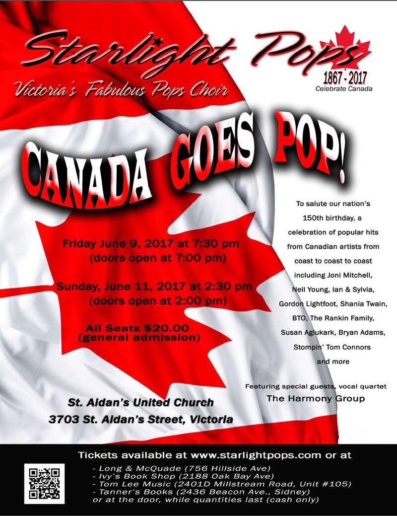 Starlight Pops presents "Canada Goes POP!": Starlight Pops , Starlight Pops Combo, Special guests, vocal quartet The Harmony Group @ Broad View United Jun 9 2017 - May 6th @ Broad View United