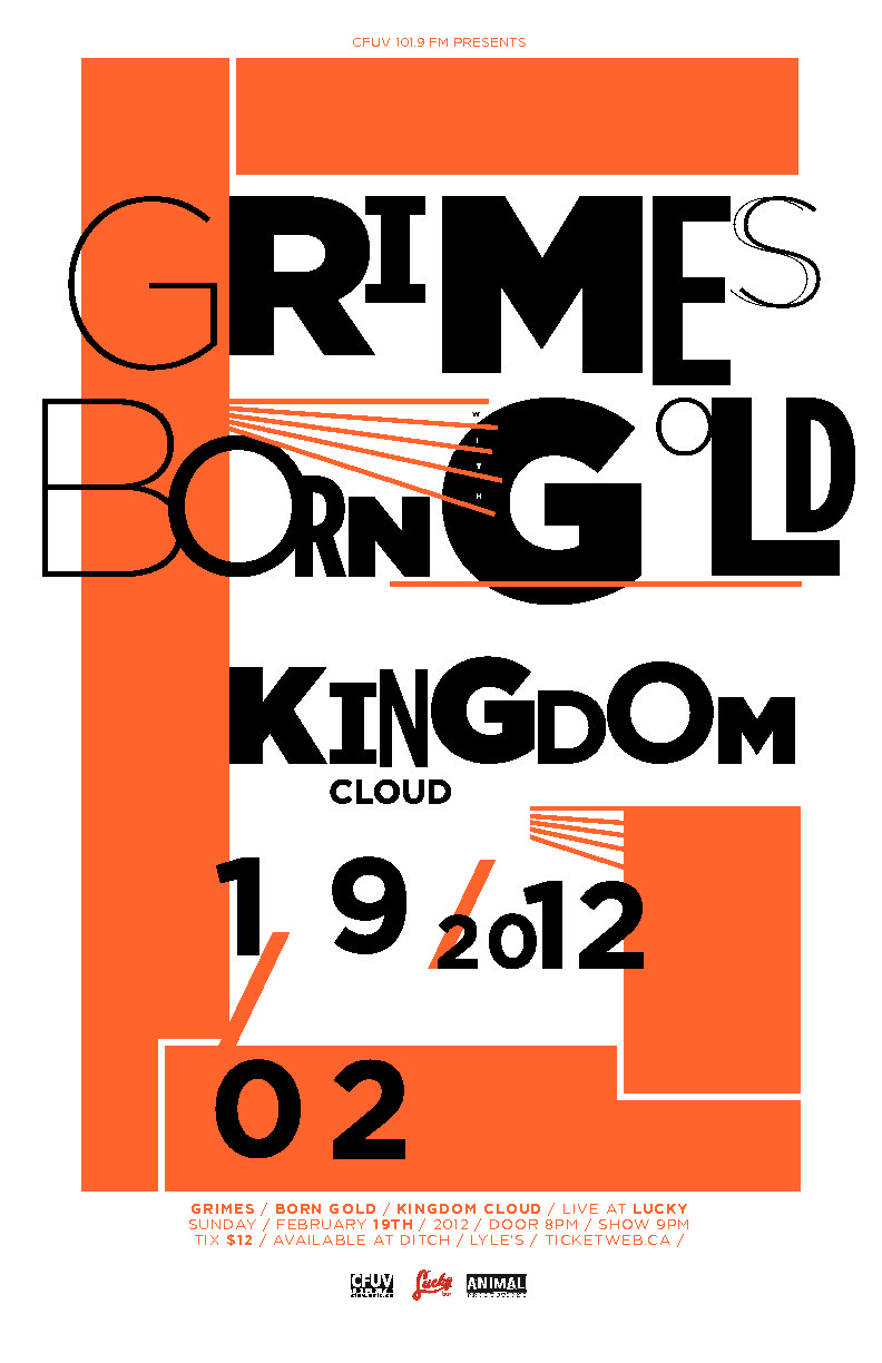Grimes, Born Gold, Kingdom Cloud @ Lucky Bar Feb 19 2012 - May 8th @ Lucky Bar