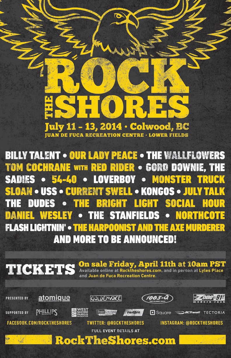 ROCK THE SHORES: Our Lady Peace, Mother Mother, The Wallflowers, Loverboy, KONGOS, July Talk, The Stanfields, Flash Lightnin' @ Juan De Fuca Recreation Centre - Lower Fields - Jul 13, 2014
