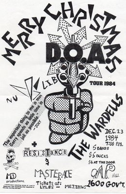 D.O.A., The Wardells, The Resistance (Victoria), Master Ace @ OAP - Dec 23, 1984