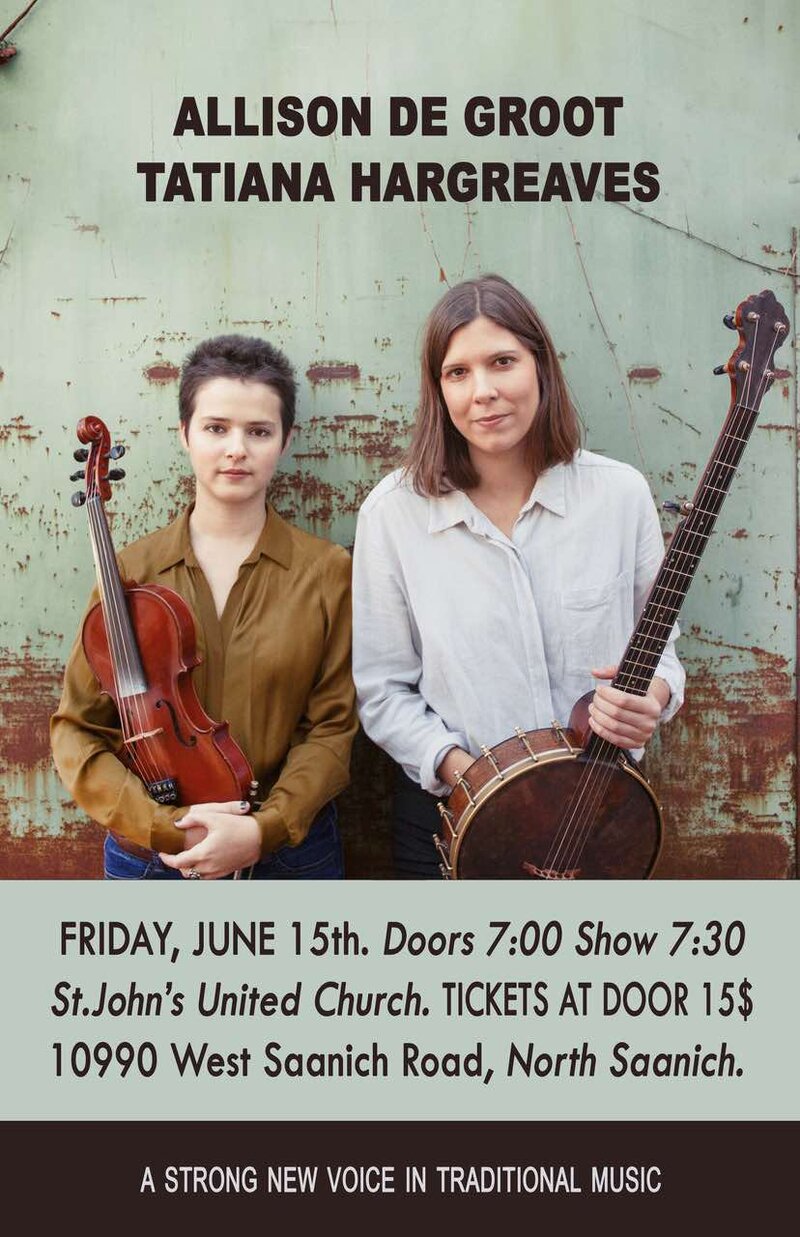 Sensational fiddle/banjo duo, Hargreaves and De Groot  in rare Victoria Concert! @ St Johns United Church - Jun 15, 2018