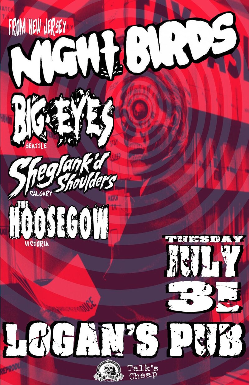 The Punk Show Of The Summer!: NIght Birds, Big Eyes, Sheglank'd Shoulders, The Hoosegow @ Logan's Pub Jul 31 2012 - May 14th @ Logan's Pub