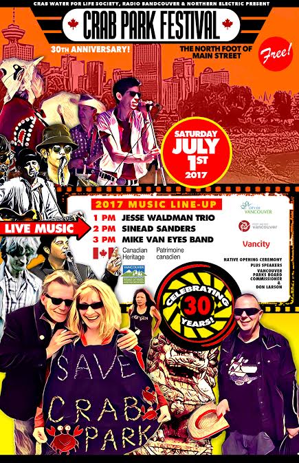 Crab Park 30th Annual Festival, July 1: Mike Van Eyes Group , Sinead Sanders & the Cuddlefish, Jesse Waldman @ Crab Park @ Portside Jul 1 2017 - May 7th @ Crab Park @ Portside