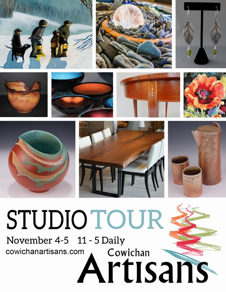 Cowichan Artisans Fall Studio Tour: Coventry Woodworks, Cathi Jefferson, Ken Broadland, Ancient Art of Stone, Jennifer Lawson, Mary Fox, Morgan Saddington, Kiln Art Glass Studio, Laurel Hibbert @ various artists studios Nov 4 2017 - May 6th @ various artists studios