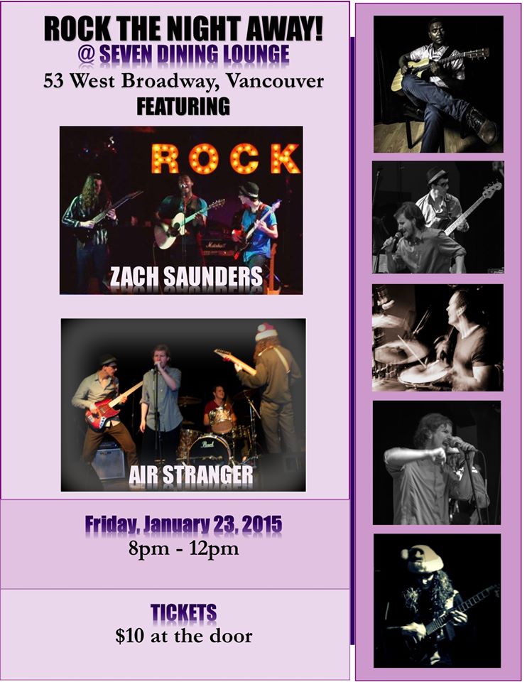 Air Stranger, Zach Saunders Music @ Seven Dining Lounge Jan 23 2015 - May 9th @ Seven Dining Lounge