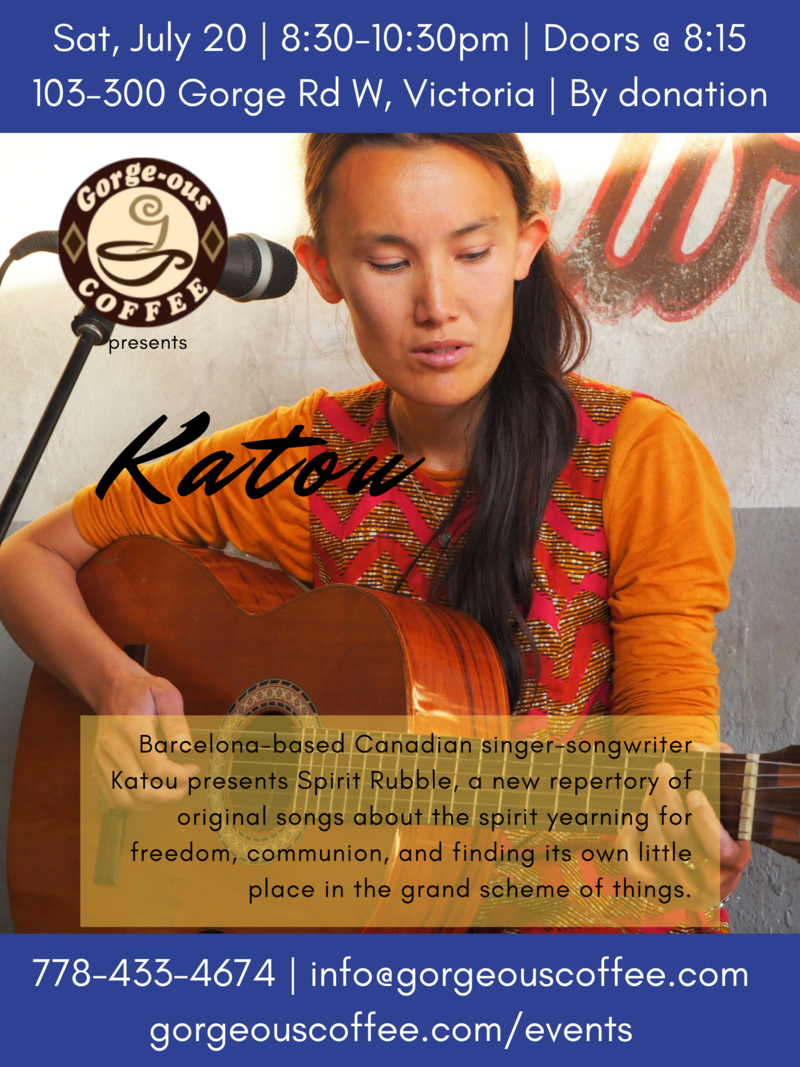 Singer-songwriter: Katou @ Gorge-ous Coffee Jul 20 2019 - Jun 5th @ Gorge-ous Coffee