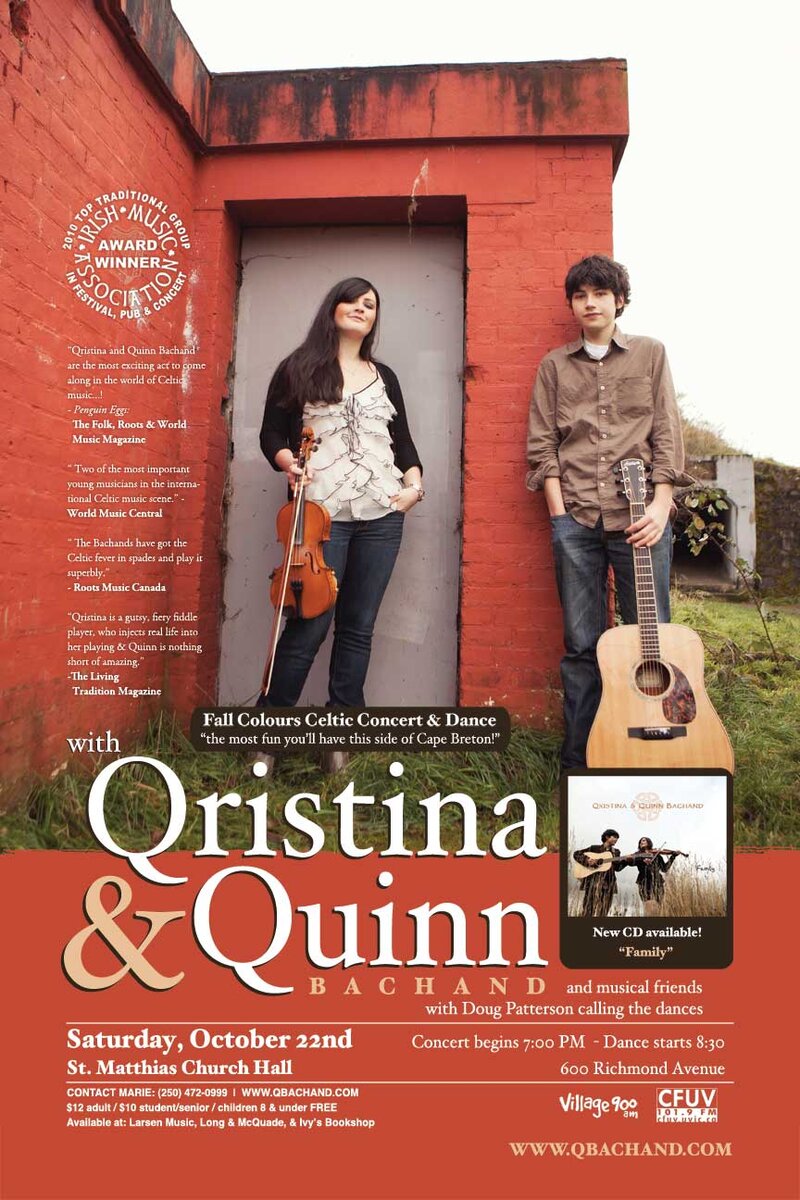 The most fun you'll have this side of Cape Breton!: Qristina & Quinn Bachand @ St Matthias Church Oct 22 2011 - May 8th @ St Matthias Church