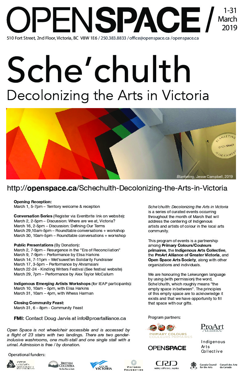 Sche’chulth: Decolonizing the Arts in Victoria @ Open Space - Mar 01, 2019