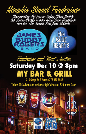 Memphis Blues Fundraiser: The Blue Hearts, Mark Ray Comerford Hank Leonhardt, James Buddy Rogers Band @ My Bar Howard Johnson Gorge Rd. - Dec 10, 2016