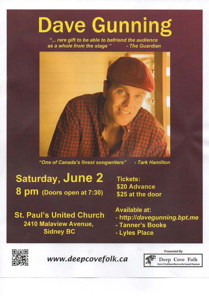 From the East Coast...: Dave Gunning @ St Paul's United Church Jun 2 2018 - May 7th @ St Paul's United Church