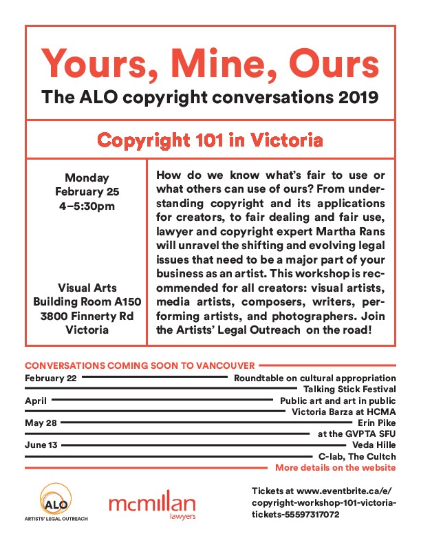 Yours, Mine, Ours: The ALO Copyright Conversations 2019 @ UVic Visual Arts Building - Feb 25, 2019