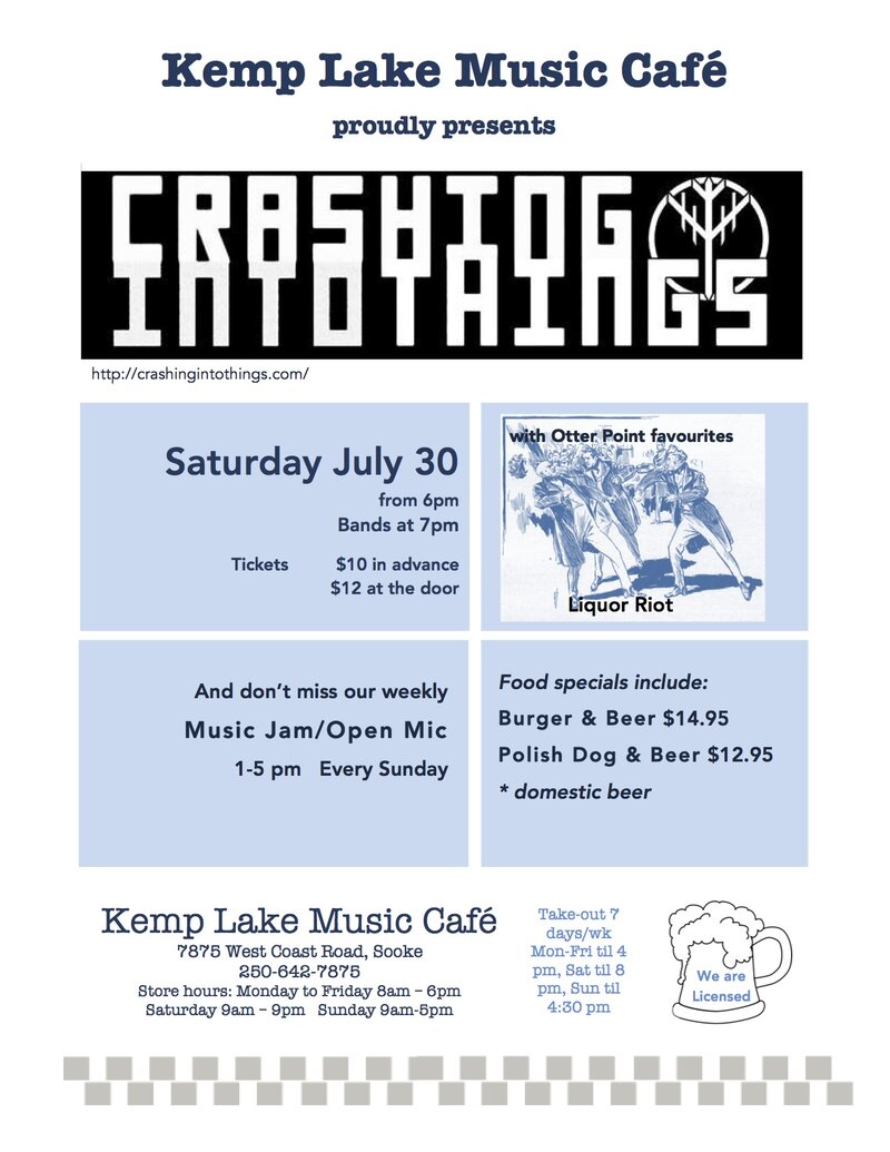 Crashing Into Things with Liquor Riot: Crashing Into Things, liquor riot @ Kemp Lake Music Cafe Jul 30 2016 - May 7th @ Kemp Lake Music Cafe