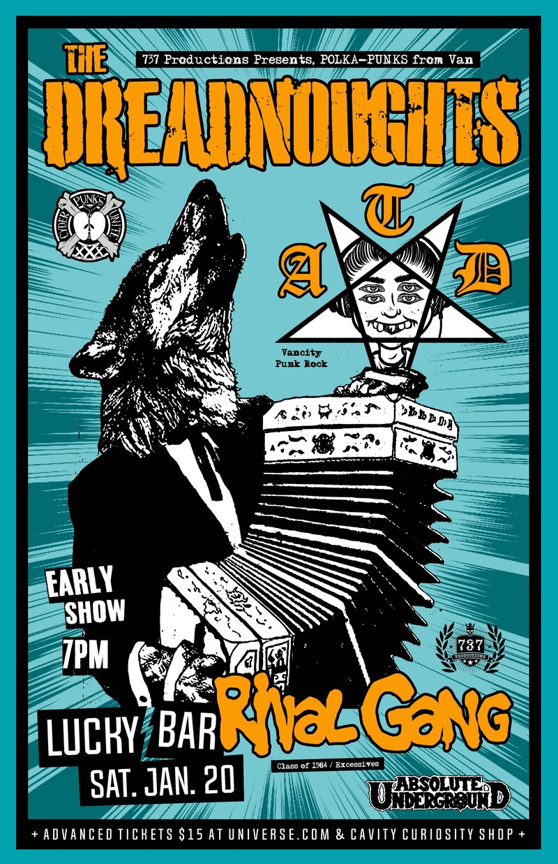Foriegn Skies Album Release Party: The Dreadnoughts, ATD, Rival Gang @ Lucky Bar Jan 20 2018 - May 9th @ Lucky Bar