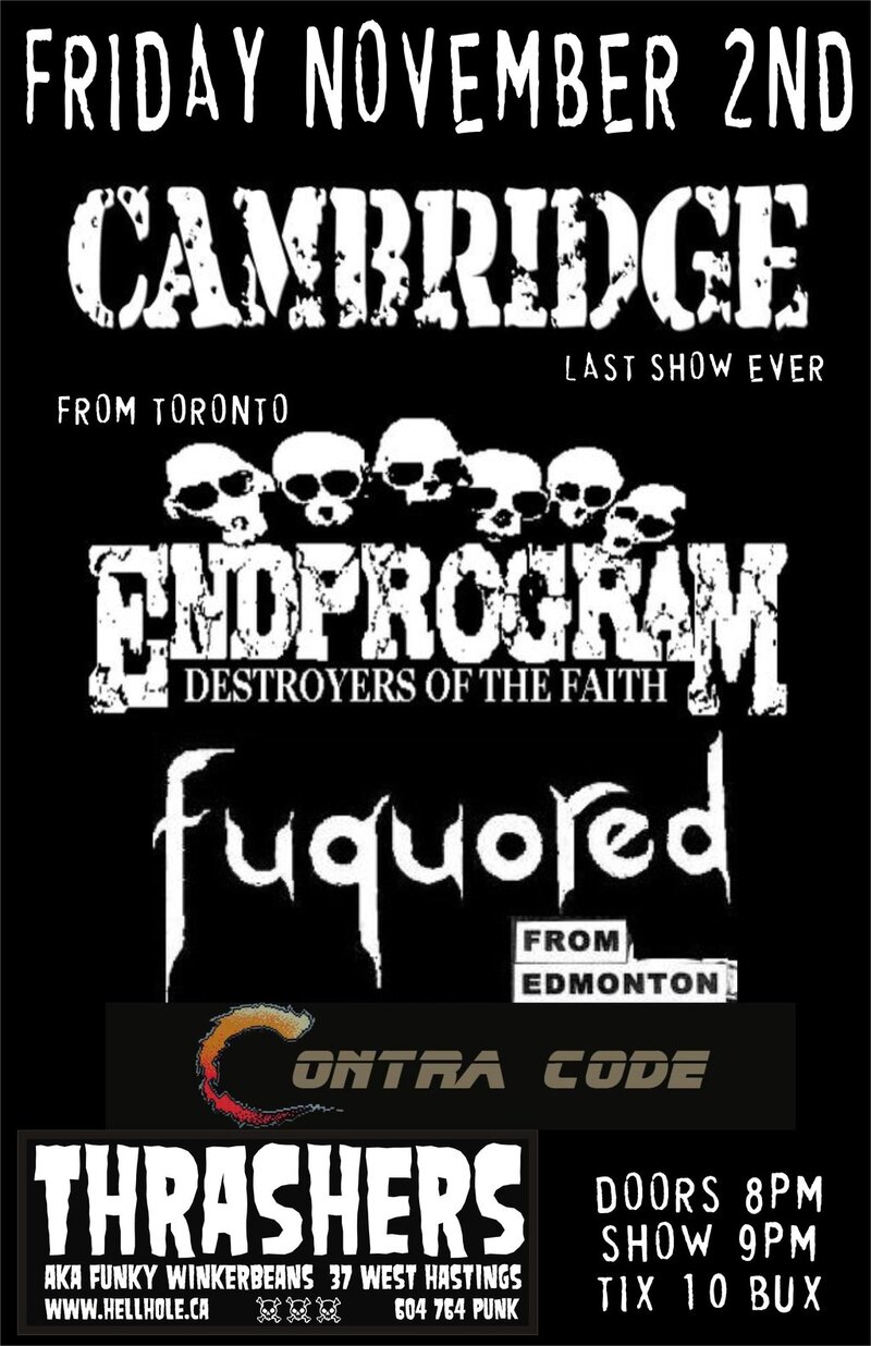 Cambridge, Endprogram, Fuquored, Contra Code @ Funky Winker Beans Nov 2 2012 - May 8th @ Funky Winker Beans