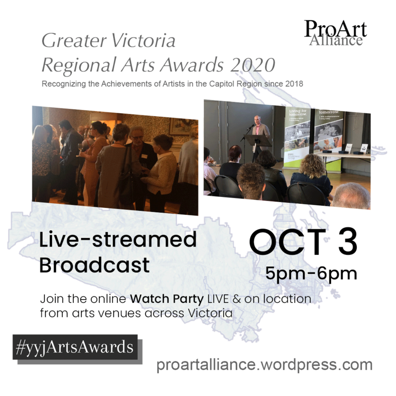 #yyjArtsAwards - Greater Victoria Regional Arts Awards 2020 @ Online broadcast from arts venues across Greater Victoria - Oct 03, 2020