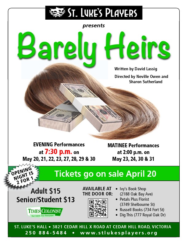 Barely Heirs: Natalie Munro, Nicola Locke, Kevin Barreca, Robert Leather, Brian Thidodeau, Janine Longy, Gary Johnson, Neville Owen, Sharon Sutherland @ St. Luke's Anglcian Church-Hall May 31 2015 - May 7th @ St. Luke's Anglcian Church-Hall