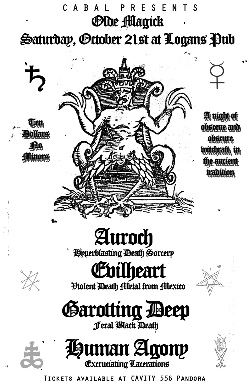 From MEXICO: Evilheart, Auroch, Garotting Deep, HUMAN AGONY @ Logan's Pub Oct 21 2017 - May 27th @ Logan's Pub