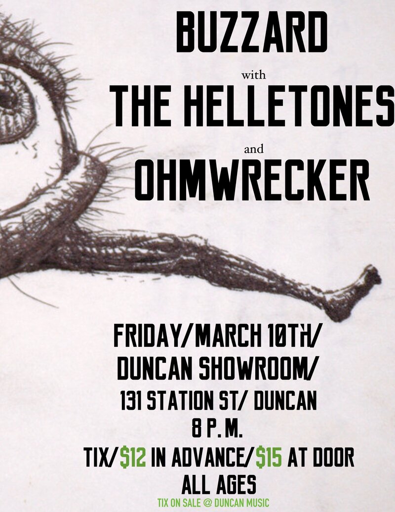 Rock and Roll Extravaganza: BuzzArd, The Helletones, OhmWrecker @ Duncan Showroom, Downstairs Mar 10 2017 - May 7th @ Duncan Showroom, Downstairs