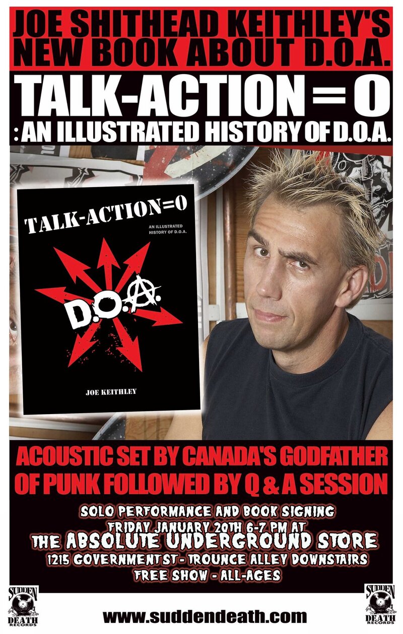 Amplified Acoustic Set by Canadian Punk Icon: D.O.A.'s Joe Shithead Keithly Solo Acoustic Set & Book Signing @ Absolute Underground Store Jan 20 2012 - May 7th @ Absolute Underground Store