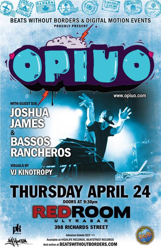 Opiuo, Joshua James, Bassos Rancheros , Visuals by: Vj Kinotropy @ The Red Room Apr 24 2014 - May 12th @ The Red Room