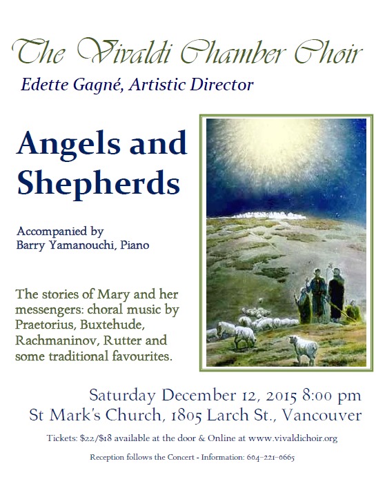Angels and Shepherds: Vivaldi Chamber Choir @ St. Mark's Anglican Church Dec 12 2015 - May 10th @ St. Mark's Anglican Church
