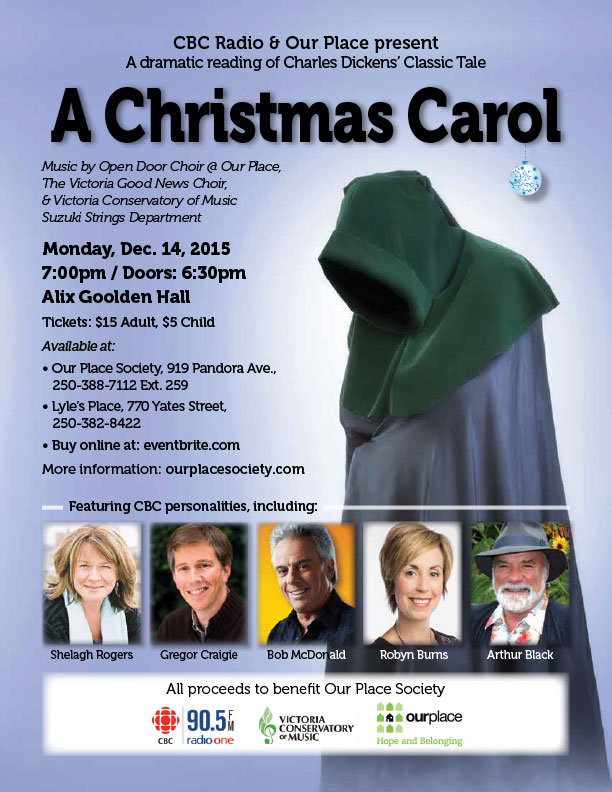 'A Christmas Carol': Gregor Craigie, Shelagh Rogers, Bob McDonald, Arthur Black @ Alix Goolden Performance Hall Dec 14 2015 - May 9th @ Alix Goolden Performance Hall