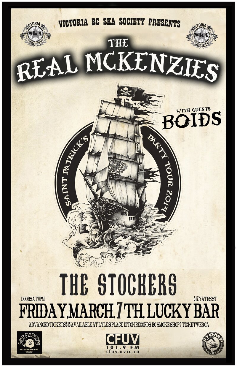 St. Paddy's Day Tour: The Real McKenzies, BOIDS, The Stockers @ Lucky Bar Mar 7 2014 - May 6th @ Lucky Bar