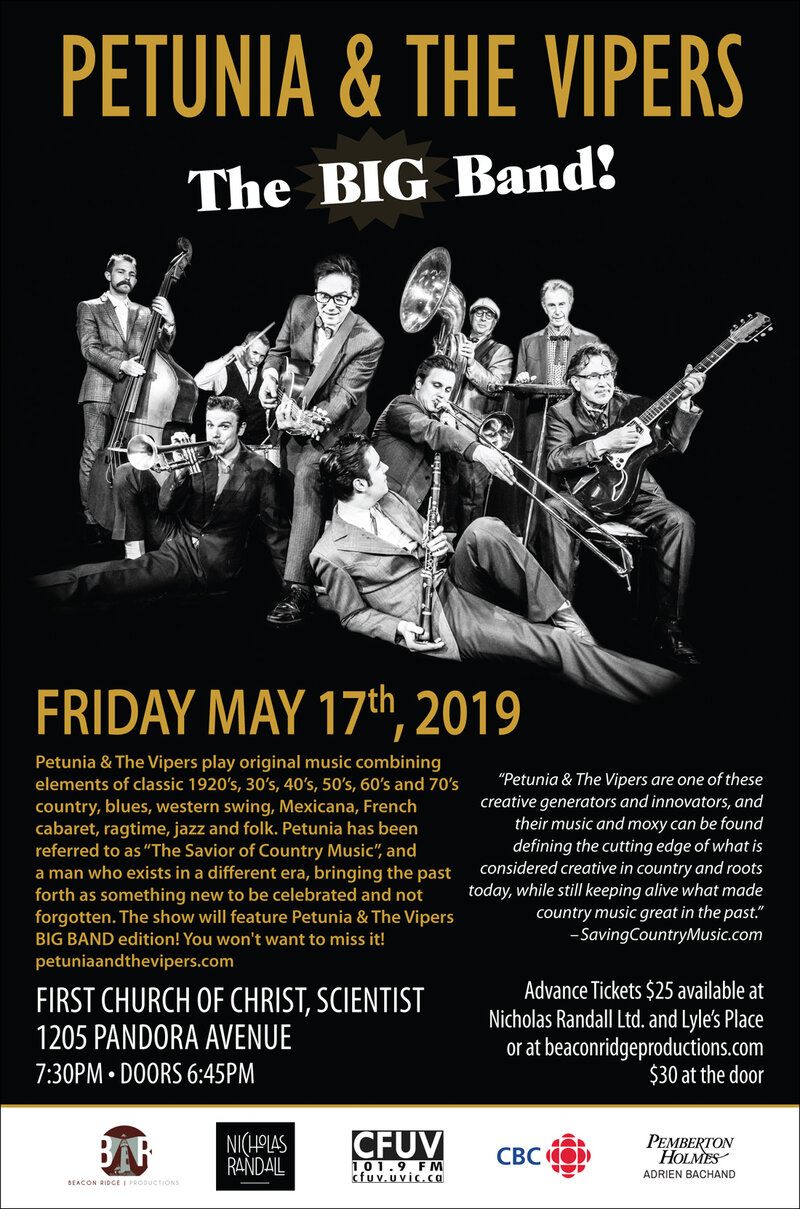 Petunia and the Vipers @ First Church of Christ, Scientist May 17 2019 - May 6th @ First Church of Christ, Scientist