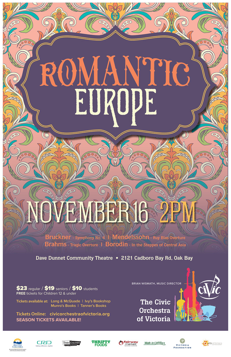 Romantic Europe: The Civic Orchestra of Victoria @ Dave Dunnet Theatre Nov 16 2019 - May 1st @ Dave Dunnet Theatre