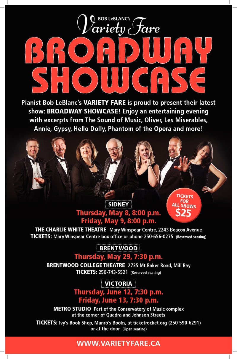 Bob LeBlanc&rsquo;s Variety Fare Broadway Showcase: Bob LeBlanc, Merissa Cox, Stan Davis, Kristy Gislason, Dwayne Gordon, Timothy Kyle, Lisa Tinney @ Mary Winspear Centre May 8 2014 - May 7th @ Mary Winspear Centre