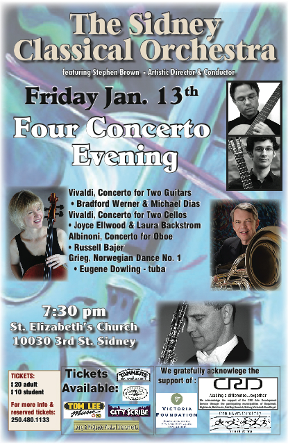 Sidney Classical Orchestra, Stephen Brown @ St. Elizabeth&rsquo;s Church Jan 13 2012 - May 6th @ St. Elizabeth&rsquo;s Church