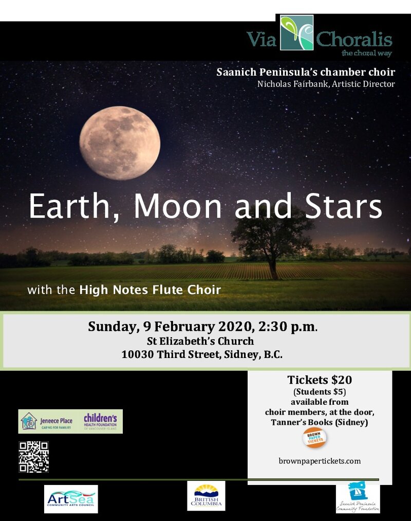 Earth, Moon and Stars: Via Choralis Chamber Choir, High Notes Flute Choir @ St Elizabeth's Church Feb 9 2020 - May 7th @ St Elizabeth's Church